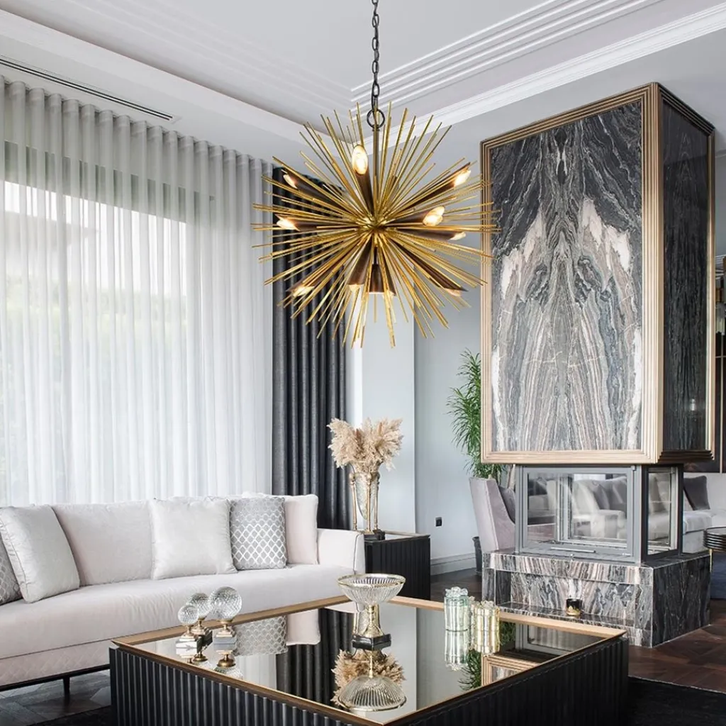 Straluma Hanglamp Springfield rond zwart/goud sprieten> Eettafellampen|Videverlichting