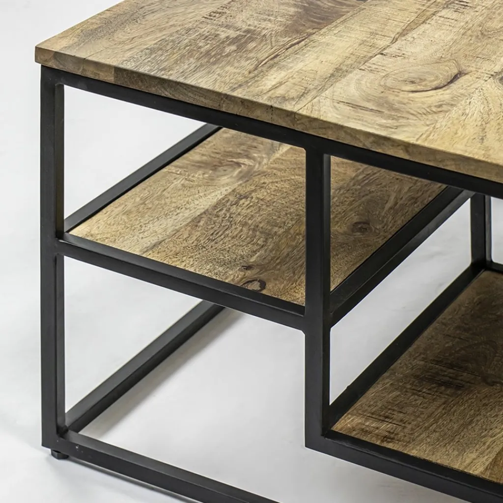 Straluma Hoektafel mangohout met zwart frame 70x70x40 cm> Salontafels|Bijzettafels