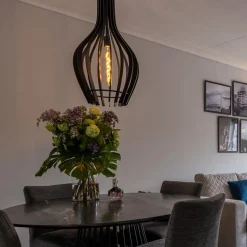 Straluma Houten hanglamp kegel groot mat zwart></noscript> Eetkamerverlichting|Hanglampen