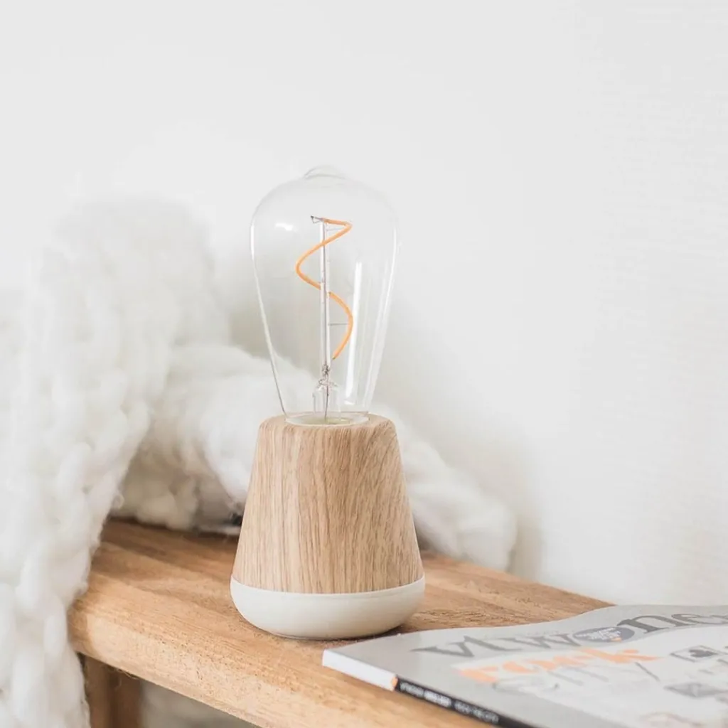 Straluma Houten tafellamp met helder glas oplaadbaar/dimbaar> Keukenverlichting|Eetkamerverlichting