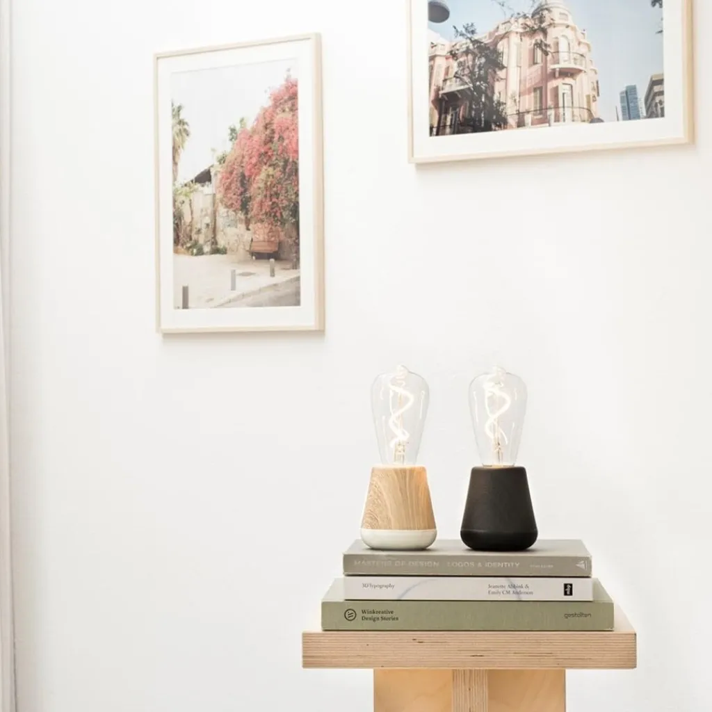 Straluma Houten tafellamp met helder glas oplaadbaar/dimbaar> Keukenverlichting|Eetkamerverlichting