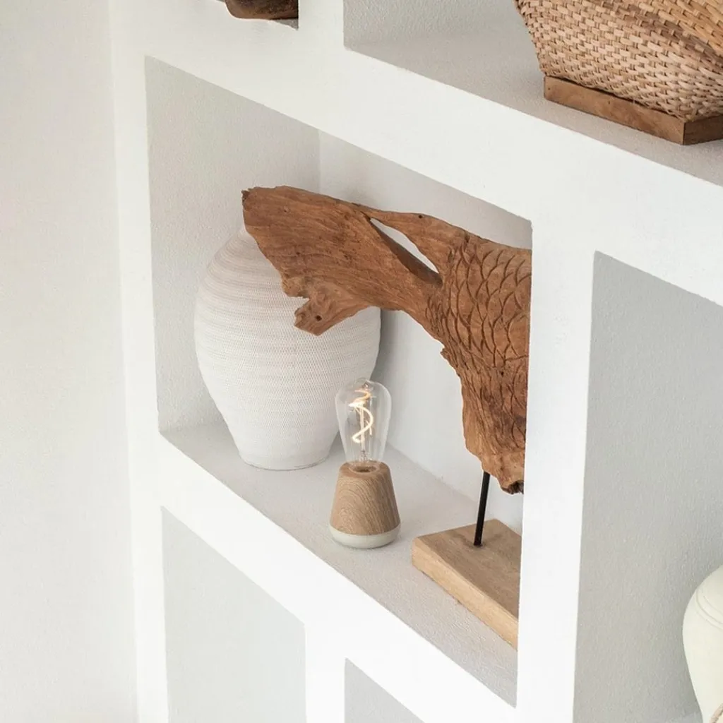 Straluma Houten tafellamp met helder glas oplaadbaar/dimbaar> Keukenverlichting|Eetkamerverlichting