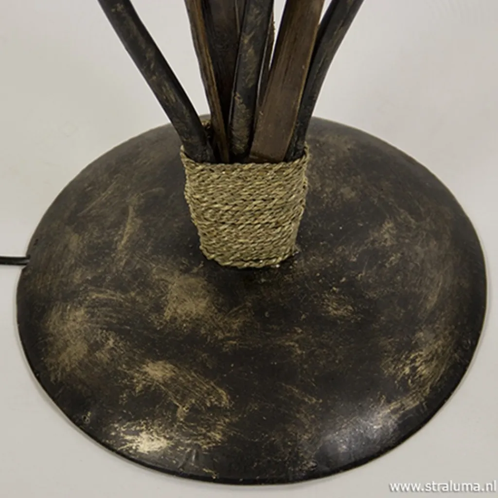 Straluma Houten vloerlamp met kelk van schelpen> Woonkamerlampen|Slaapkamerlampen