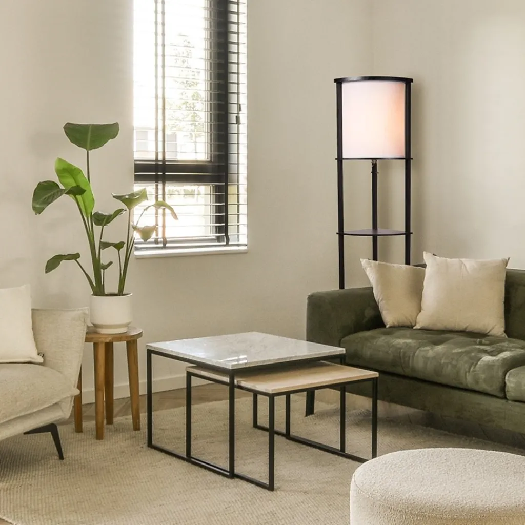 Straluma Houten vloerlamp zwart met beige kap> Vloerlampen|Landelijke Verlichting