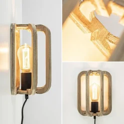 Straluma Houten wandlamp met zwarte fitting en snoer><noscript><img width=