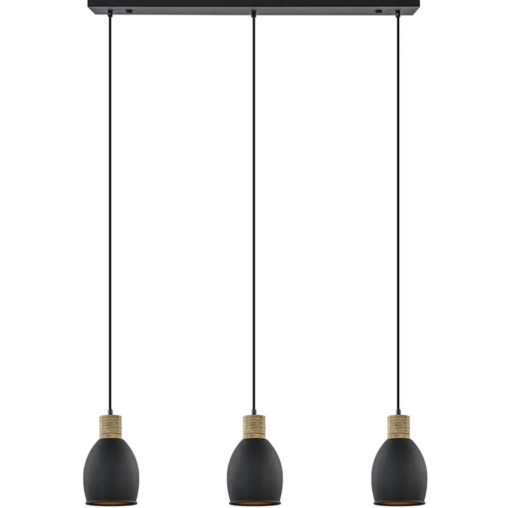 Straluma Industrieel landelijke hanglamp 3-lichts zwart met hout> Eettafellampen|Keukenverlichting