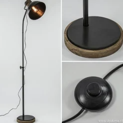 Straluma Industrieel landelijke vloerlamp Jody zink met hout> Vloerlampen|Light and Living