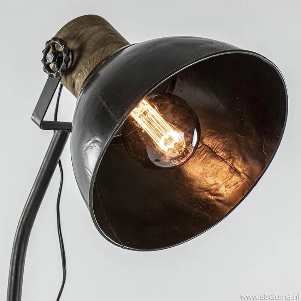 Straluma Industrieel landelijke vloerlamp Jody zink met hout> Vloerlampen|Light and Living