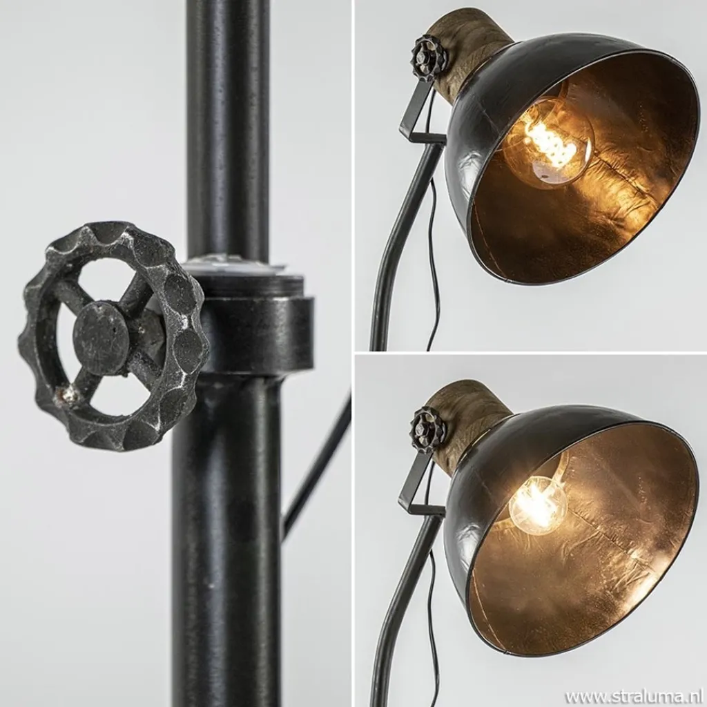 Straluma Industrieel landelijke vloerlamp Jody zink met hout> Vloerlampen|Light and Living