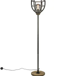 Straluma Industriële vloerlamp zwart staal met houten details> Vloerlampen|Industriële Verlichting