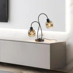 Straluma Klassieke 2-lichts tafellamp zwart met smoke glas></noscript> Woonkamerlampen|Slaapkamerlampen