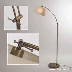 Straluma Klassieke vloerlamp brons met creme kap></noscript> Leeslampen|Woonkamerlampen