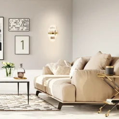 Straluma Klassieke wandlamp brushed brass met helder kristal><noscript><img width=