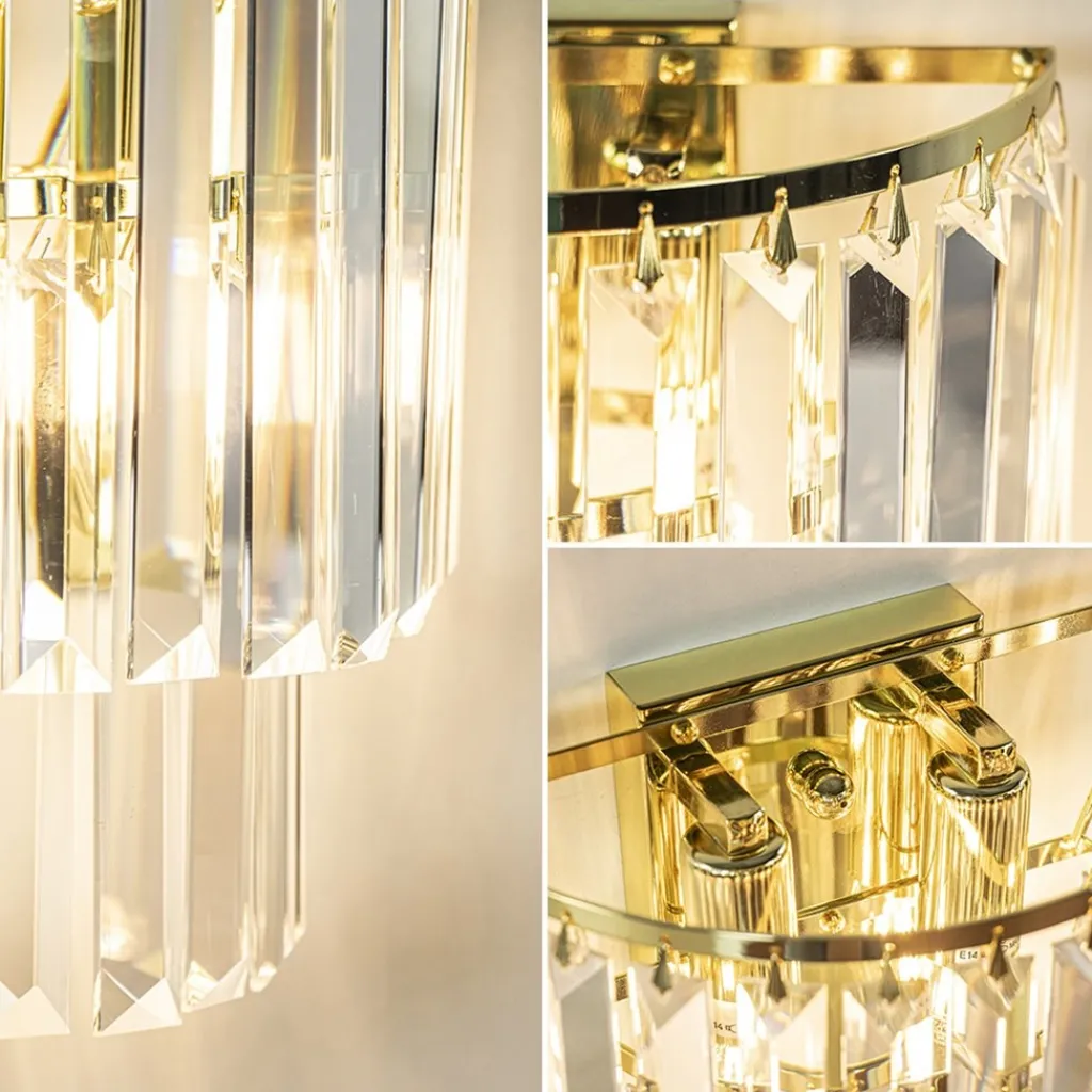 Straluma Klassieke wandlamp goud met helder glazen pegels> Wandlampen|Klassieke Verlichting