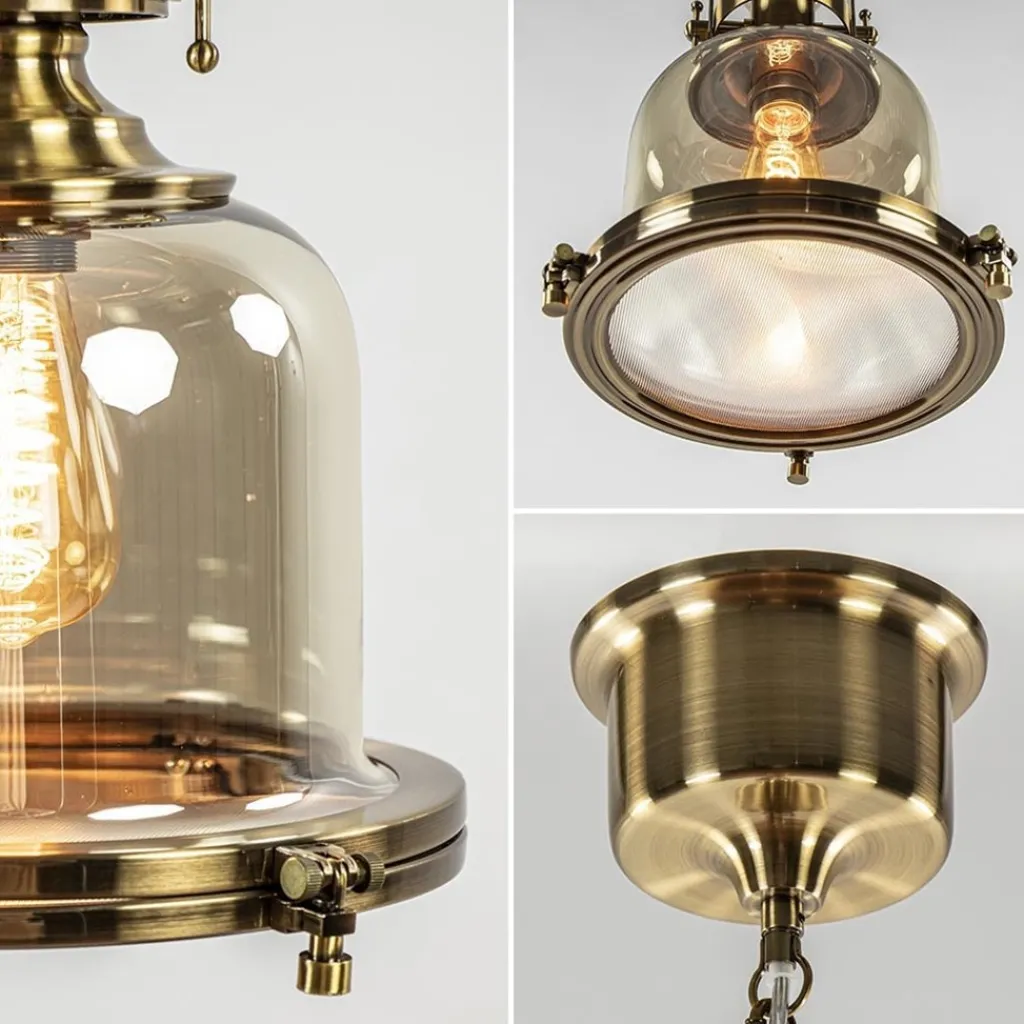 Straluma Kleine hanglamp brons met amber glas> Keukenverlichting|Eetkamerverlichting