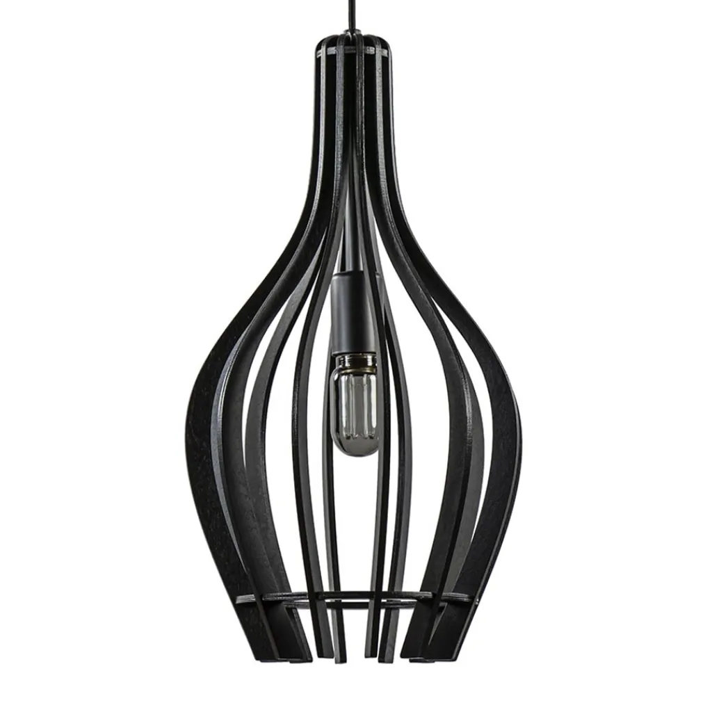 Straluma Kleine hanglamp kegel houten lamellen zwart> Eetkamerverlichting|Hanglampen