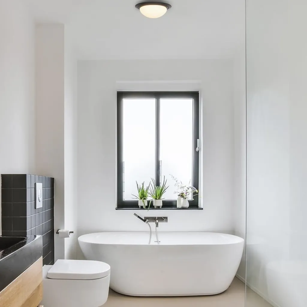 Straluma Kleine LED plafondlamp zwart met wit glas IP44> Plafondlampen|Plafonnières