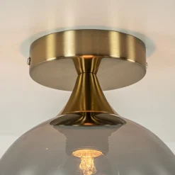 Straluma Kleine plafondlamp goud met smoke glas><noscript><img width=