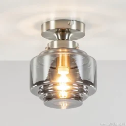 Straluma Kleine plafondlamp hal/toilet met smokey glazen kap> Woonkamerlampen|Slaapkamerlampen