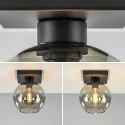 Straluma Kleine plafondlamp zwart met smoke glas 20 cm><noscript><img width=