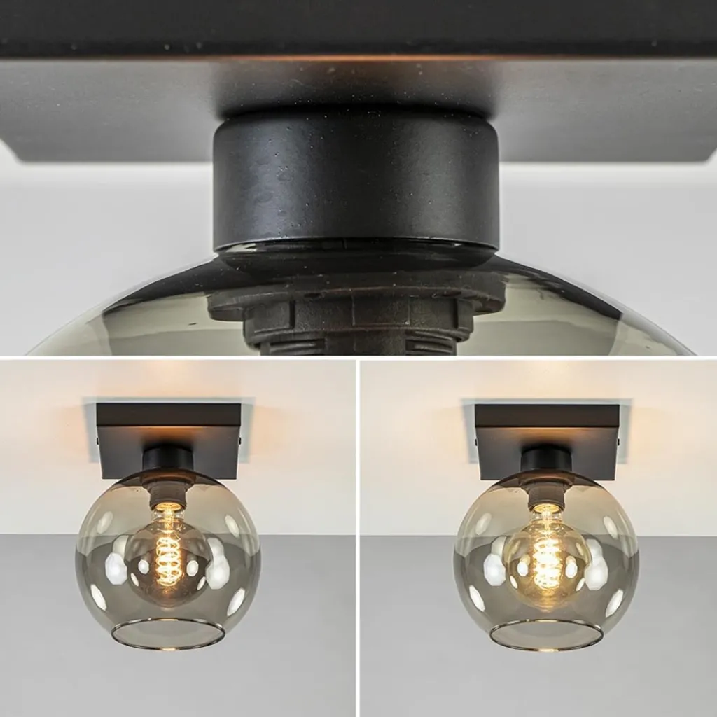 Straluma Kleine plafondlamp zwart met smoke glas 20 cm> Keukenverlichting|Plafondlampen