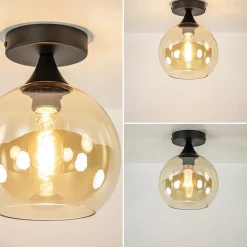 Straluma Kleine plafondlamp zwart met amber glazen bol><noscript><img width=