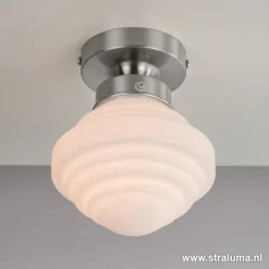 Straluma Kleine plafonnière staal met wit glas> Plafonnières|Keukenverlichting
