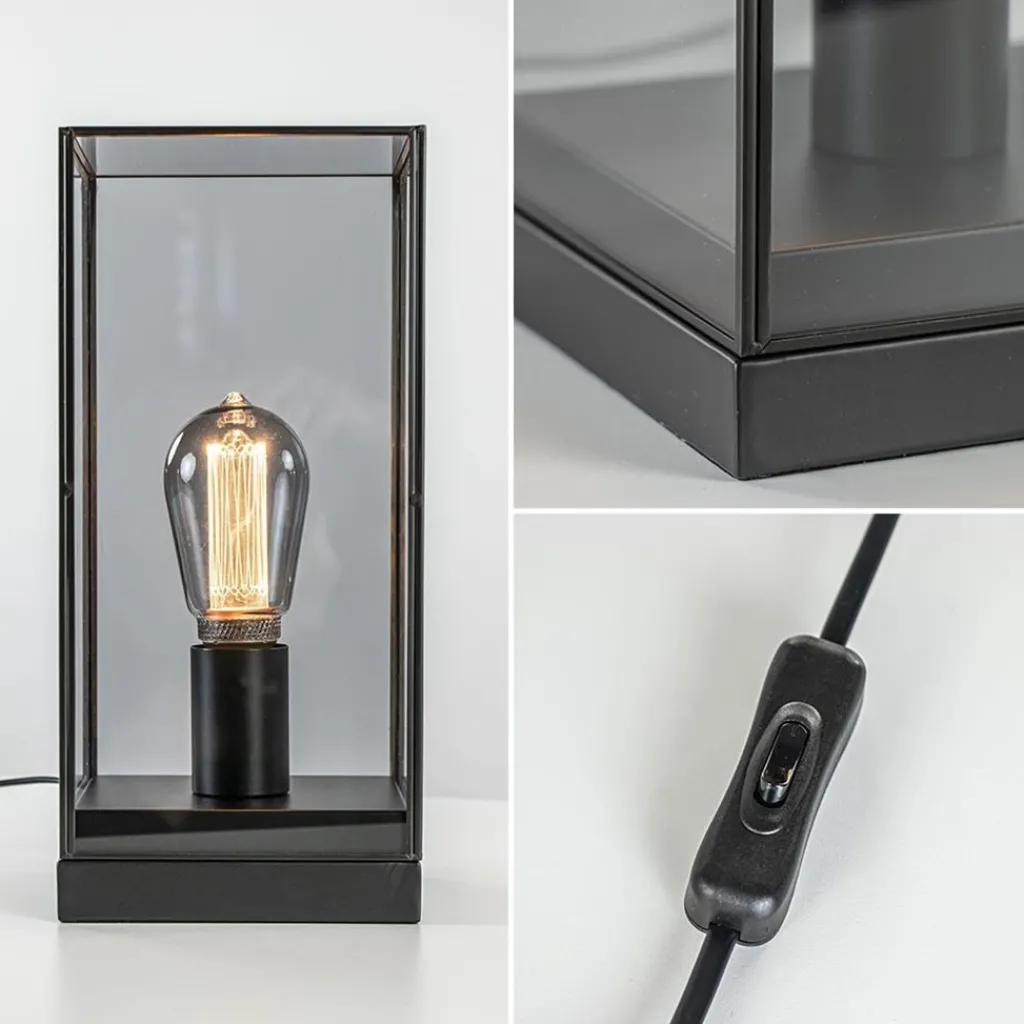 Straluma Kleine tafellamp Askjer zwart met smoke glas> Tafellampen|Light and Living