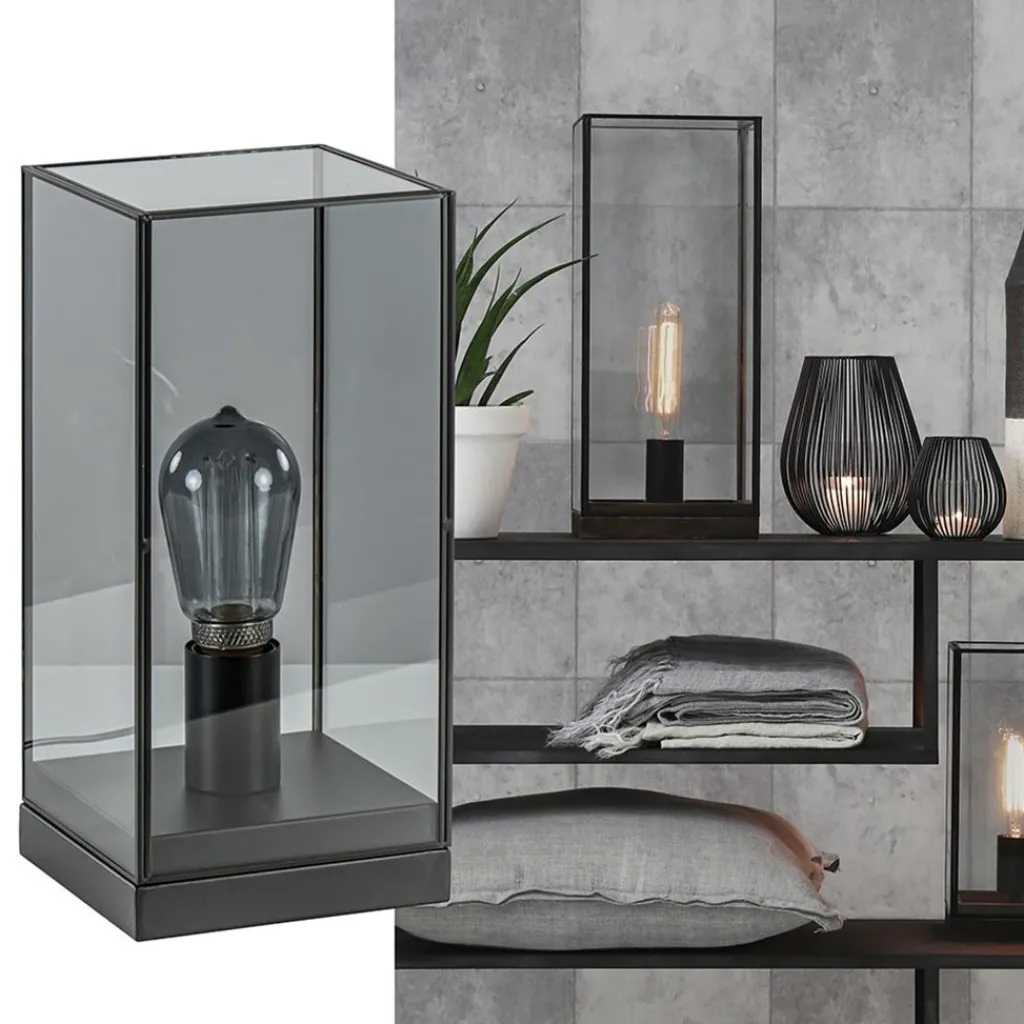 Straluma Kleine tafellamp Askjer zwart met smoke glas> Tafellampen|Light and Living