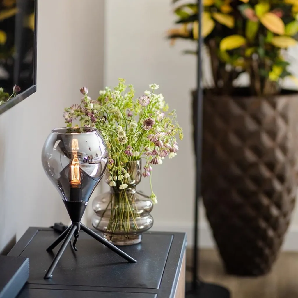 Straluma Kleine tafellamp driepoot met titanium glas> Tafellampen|Driepoot lampen