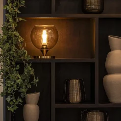 Straluma Kleine tafellamp goud met amber kleurig glas></noscript> Woonkamerlampen|Slaapkamerlampen