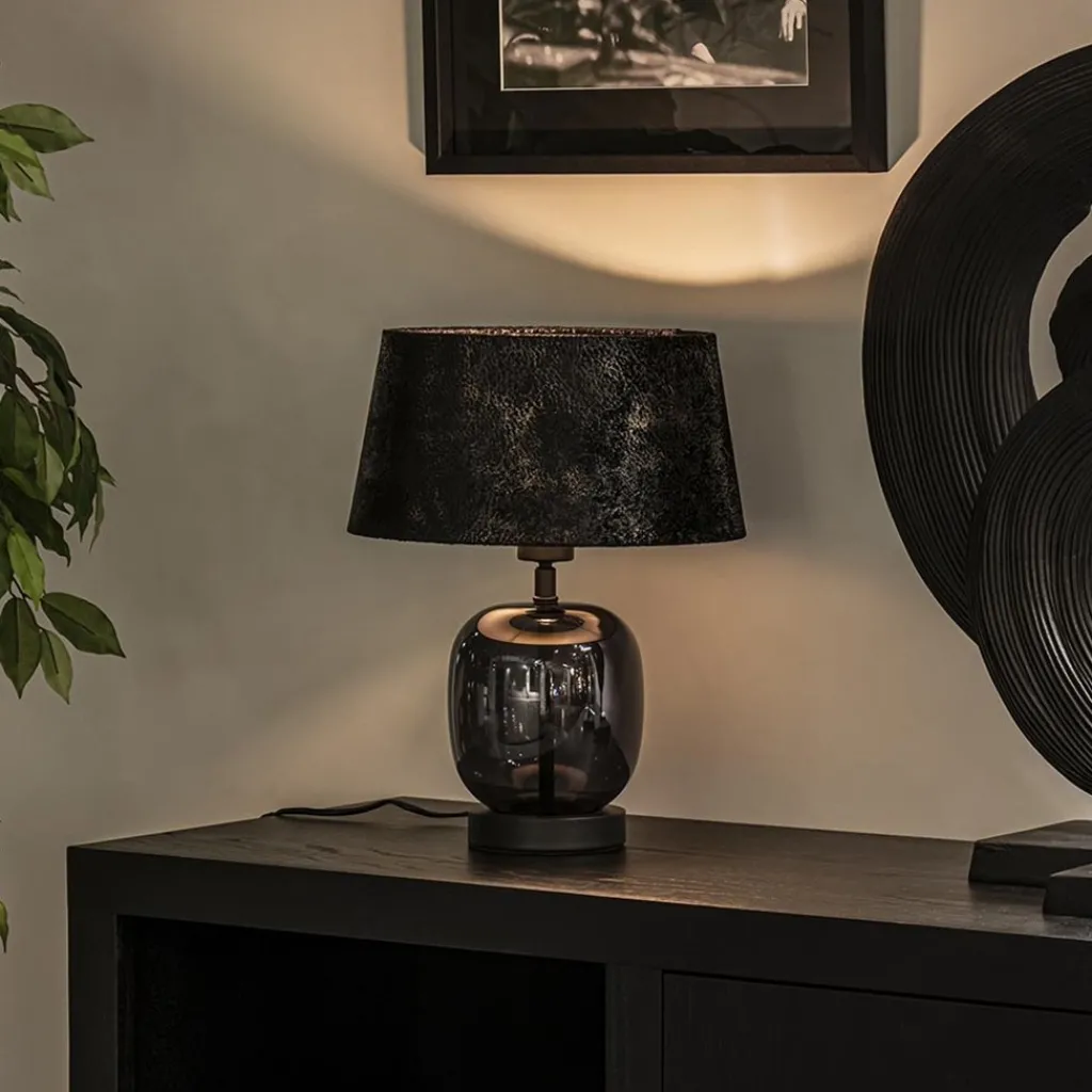 Straluma Kleine tafellamp zwart glas met stoffen kap> Tafellampen|Schemerlampen