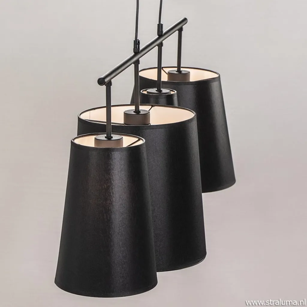 Straluma 4-L Hanglamp met zwarte kappen> Eettafellampen|Keukenverlichting