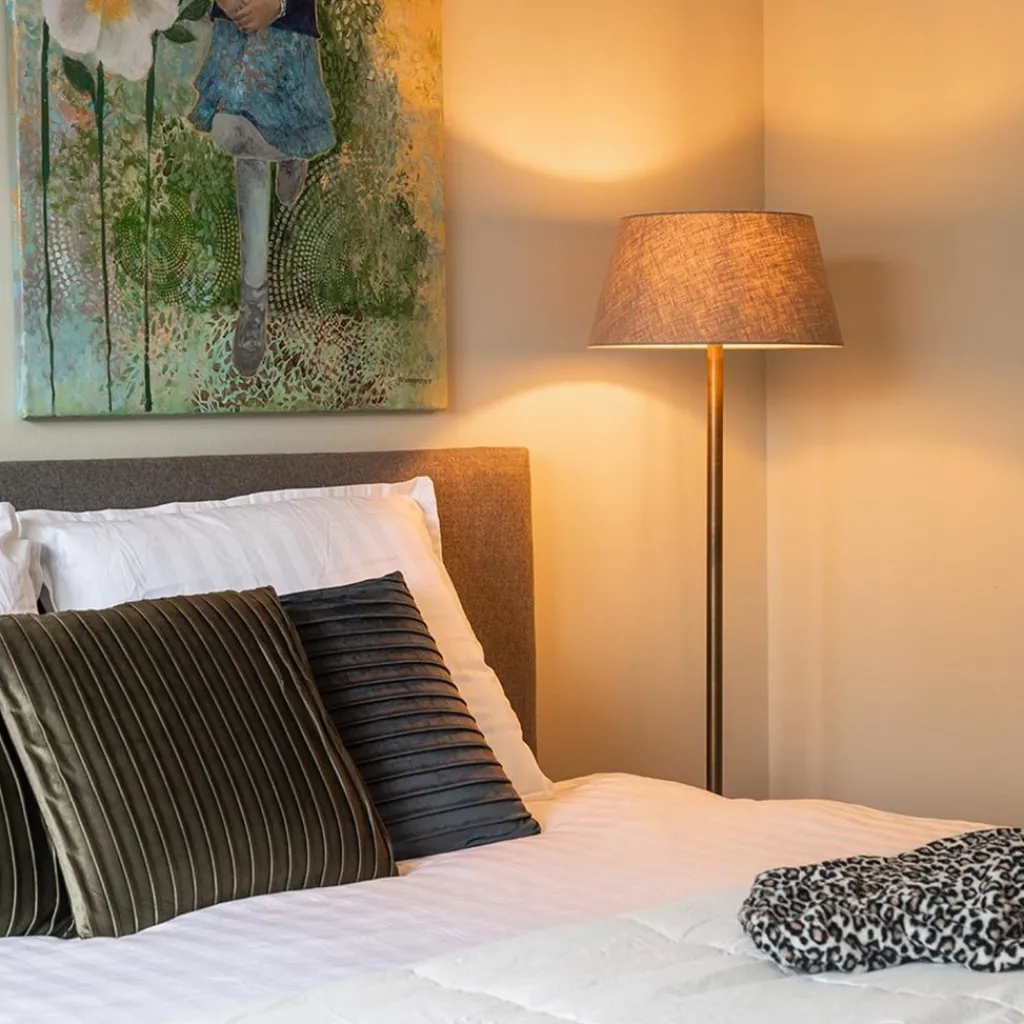 Straluma Lampenkap vlas linnen donker warm omgeslagen> Lampenkappen