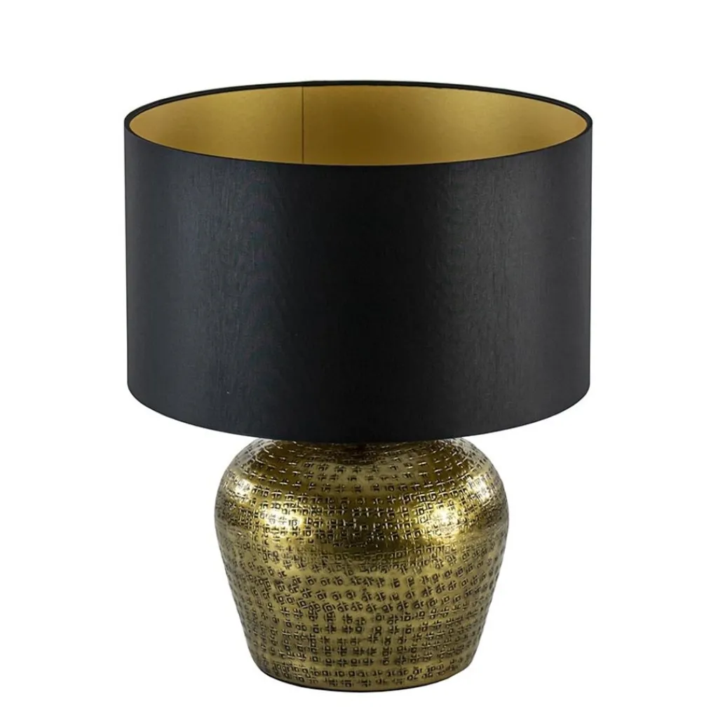 Straluma Lampenkap zwart/goud cilinder met gouden binnenzijde, hoogte 20cm, Ø 35cm, warm omgeslagen> Lampenkappen|Landelijke Verlichting