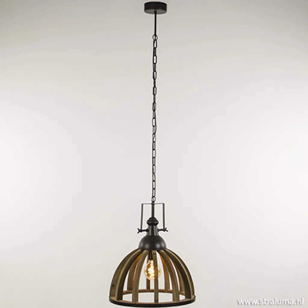 Straluma Landelijk hanglamp Djem hout/zink> Light and Living|Woonkamerlampen
