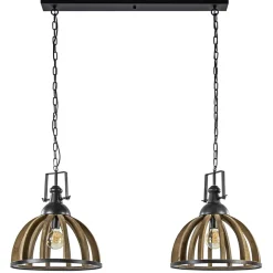 Straluma Landelijk industriële 2-lichts hanglamp hout/zink> Eettafellampen|Light and Living