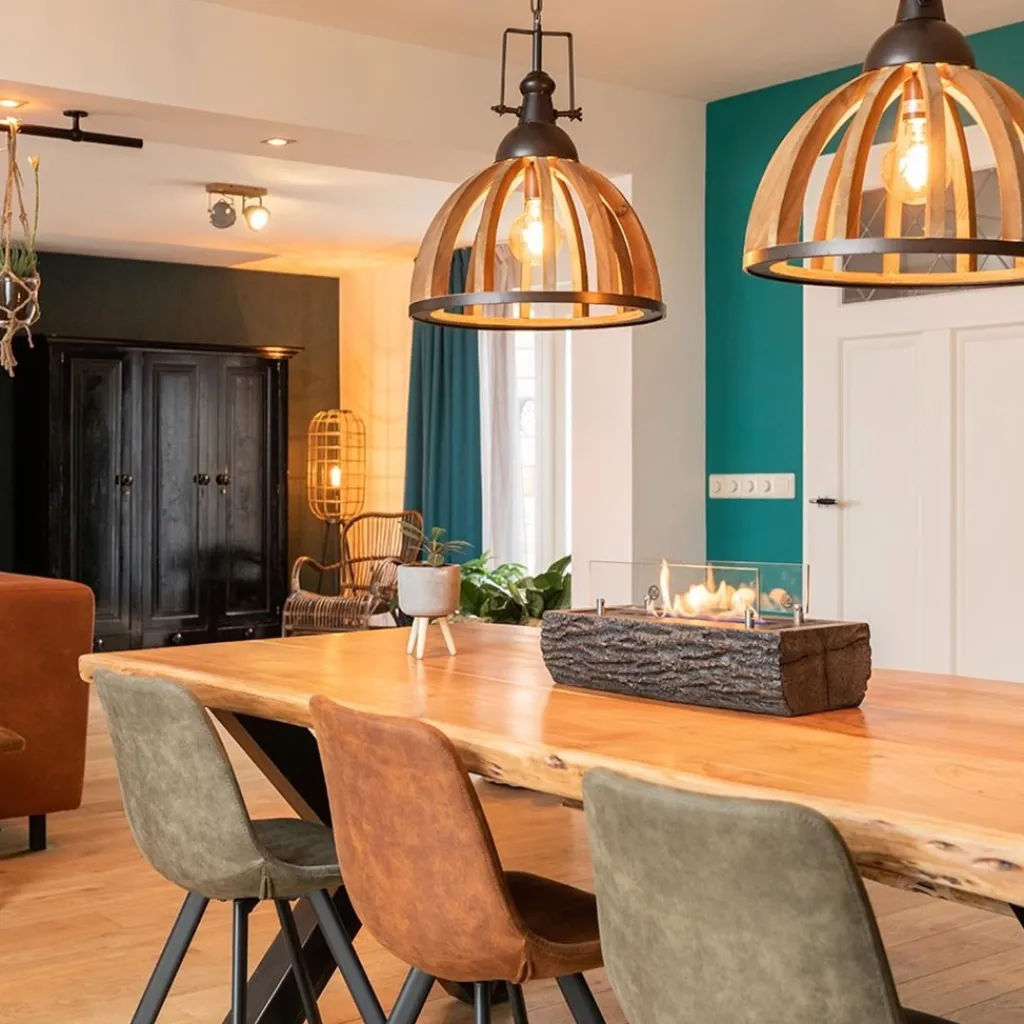 Straluma Landelijk industriële 2-lichts hanglamp hout/zink> Eettafellampen|Light and Living