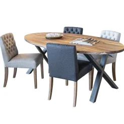 Straluma Landelijke eetkamerstoel stof met eiken pootjes></noscript> Eetkamerstoelen