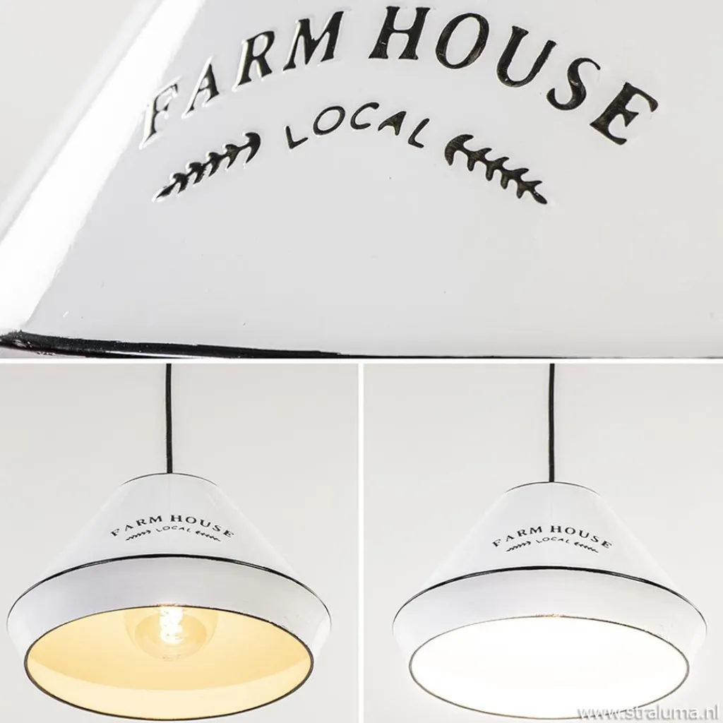 Straluma Landelijke hanglamp farm house wit met zwart Ø32 cm> Tienerkamerlampen|Slaapkamerlampen