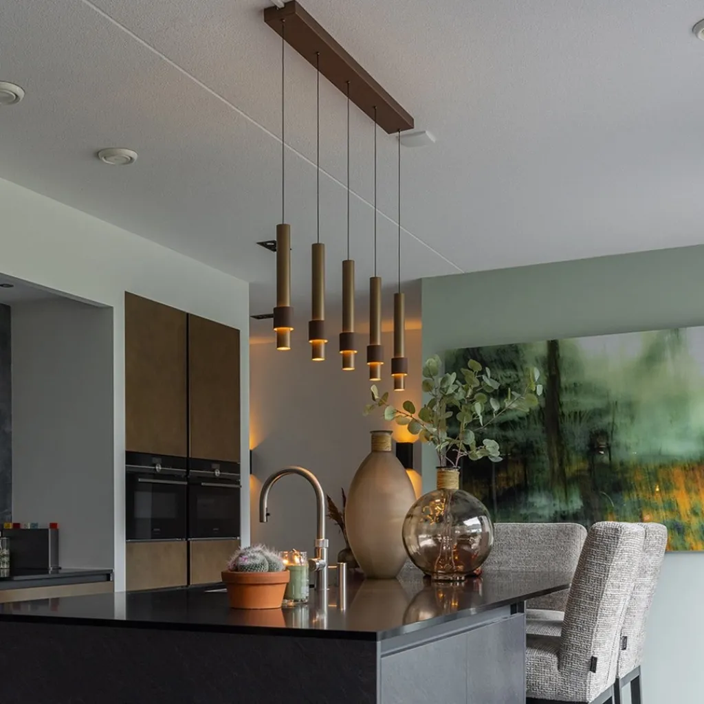 Straluma Landelijke 5-lichts LED hanglamp cilinders bruin> Hanglampen|Eettafellampen