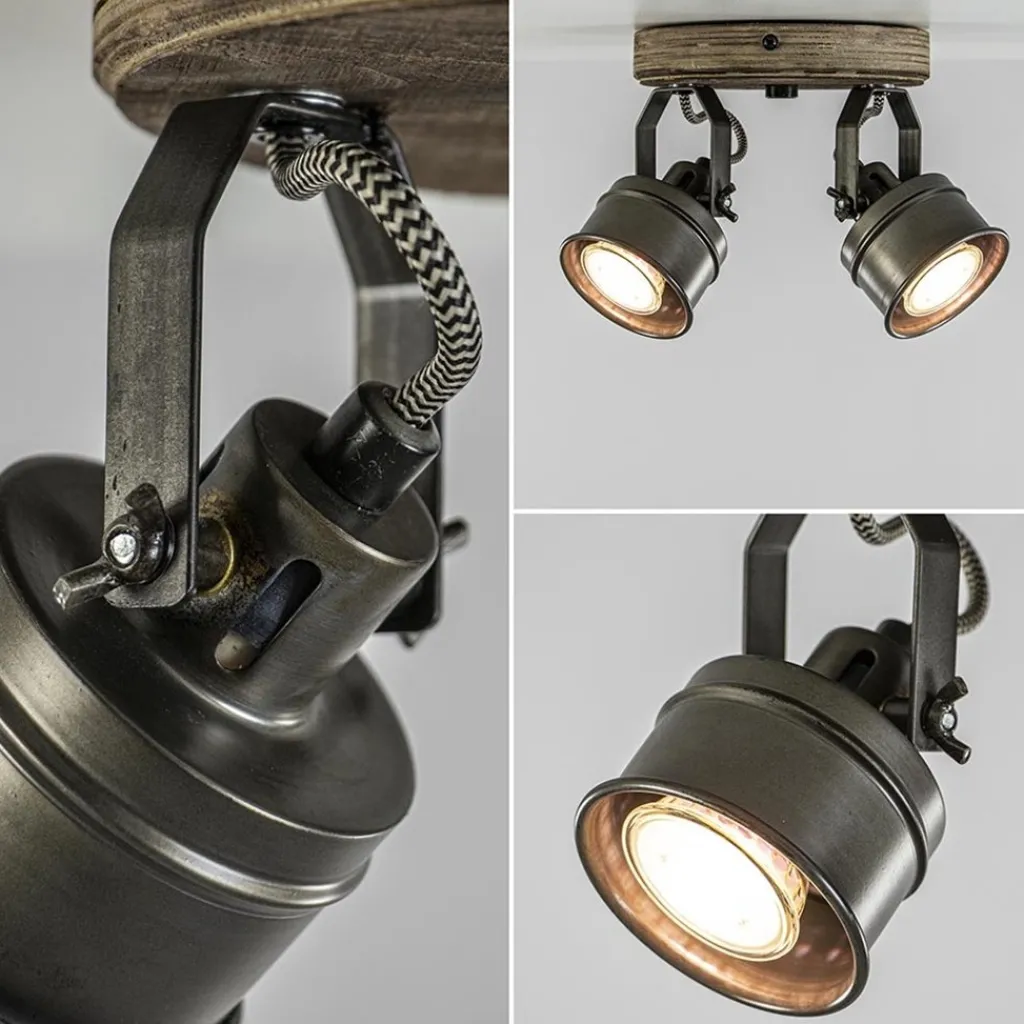 Straluma Landelijke 2-lichts opbouwspot gun metal met hout> Opbouwspots|Woonkamerlampen