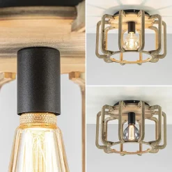 Straluma Landelijke plafondlamp ruw hout mat zwart><noscript><img width=