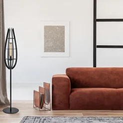 Straluma Landelijke vloerlamp mat zwart met houten kap></noscript> Vloerlampen|Botanische Verlichting