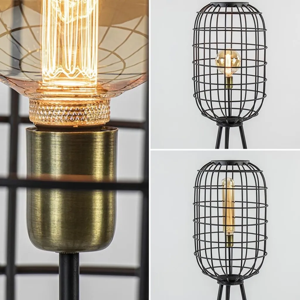 Straluma Landelijke vloerlamp Toah mat zwart met brons> Vloerlampen|Driepoot lampen