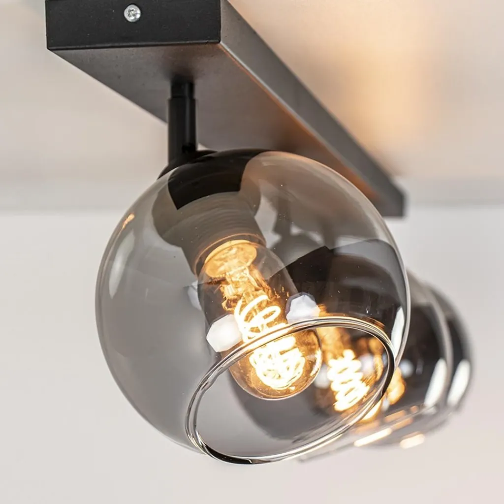 Straluma Langwerpige plafondlamp mat zwart met smoke glazen bollen> Woonkamerlampen|Slaapkamerlampen