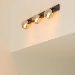 Straluma Langwerpige plafondlamp mat zwart met smoke glazen bollen><noscript><img width=