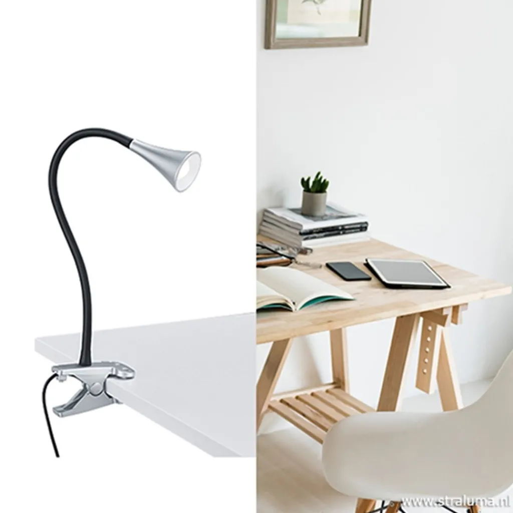 Straluma LED klemlamp/klemspot zwart met zilver> Bedlampjes|Bureaulampen
