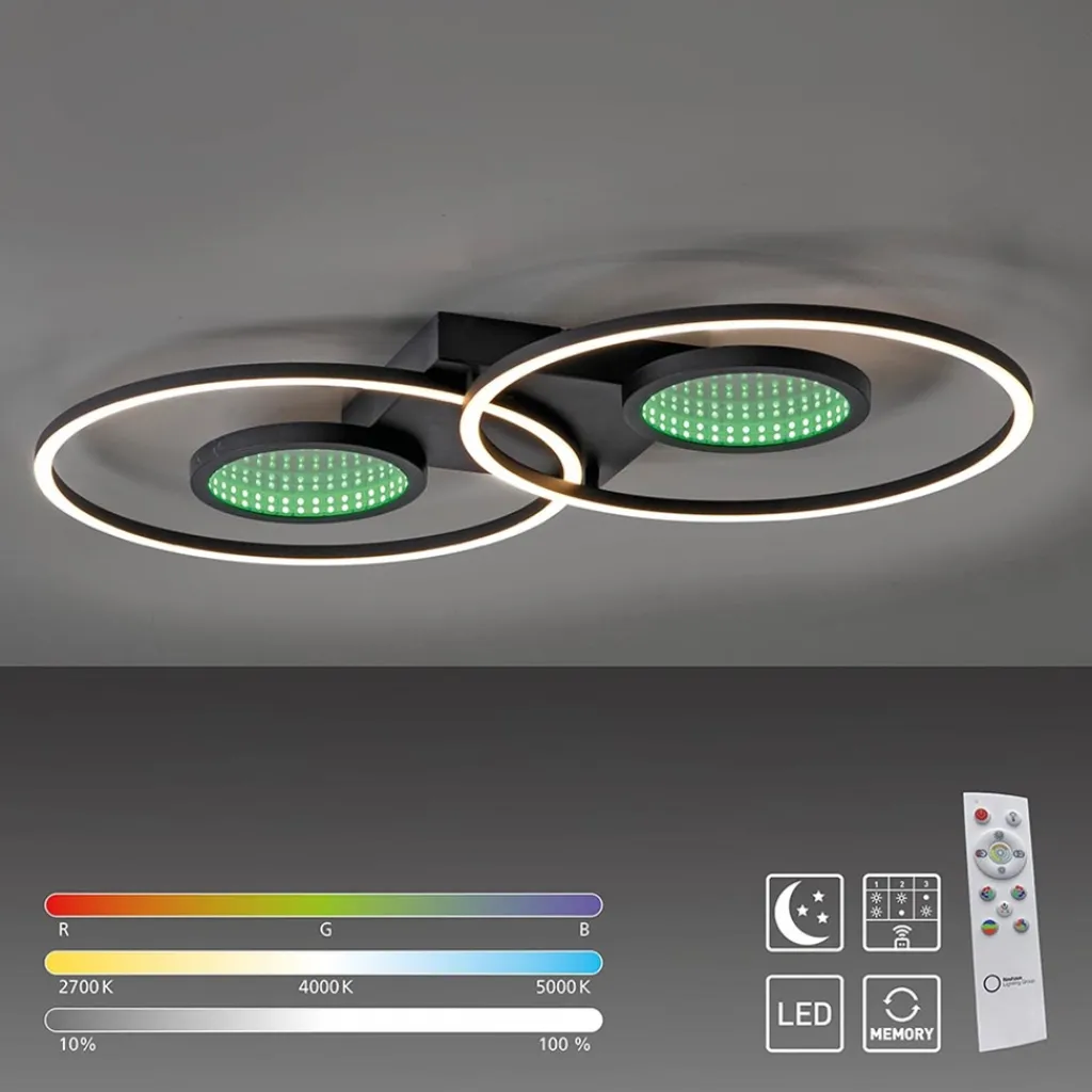 Straluma LED plafondlamp zwart ringen met RGB en memory> Plafondlampen|LED Plafondlampen