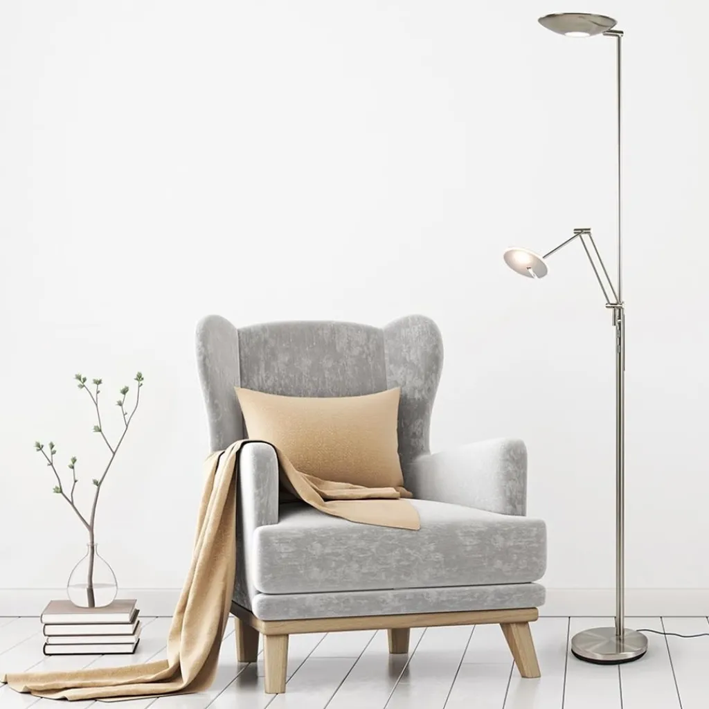 Straluma LED uplighter met verstelbare leesarm nikkel> Vloerlampen|Leeslampen